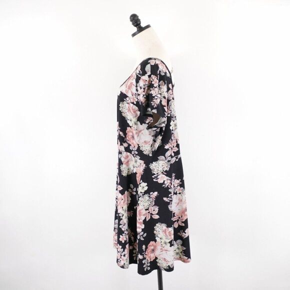 Bobbie Brooks Plus Size 3X Black Pink Floral Exposed Back Scoop Neck Dress - Picture 3 of 6